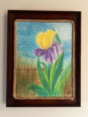 Hand Crafted Yellow and Purple Iris Botanical Art “My Blooming Iris”